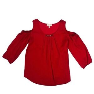 Meraki Cold Shoulder Pullover Top Womens Medium Red Breezy Flowy Elegant Blouse